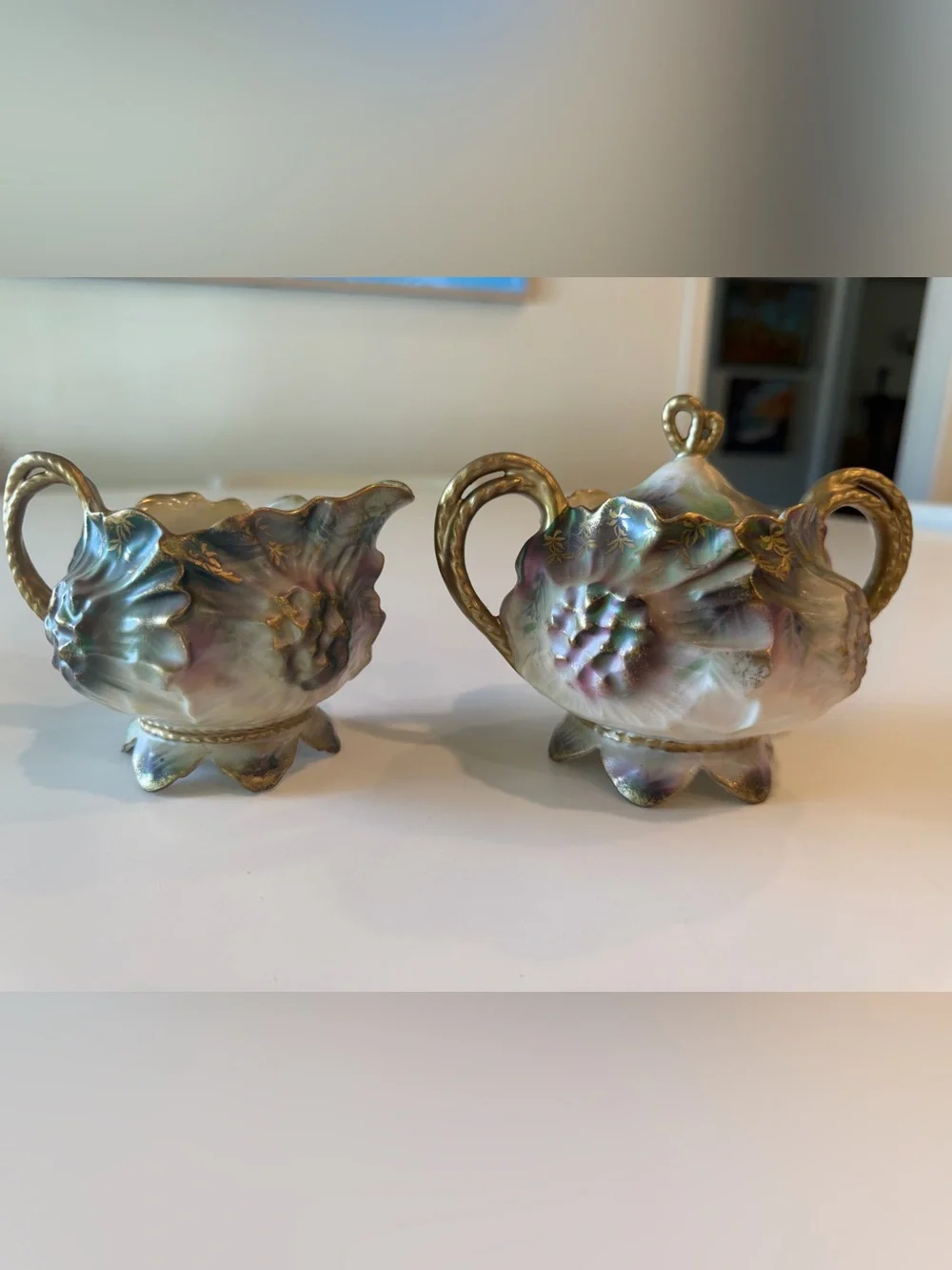 RARE RS PRUSSIA SUNFLOWER (MOLD 626) PORCELAIN SUGAR AND CREAMER SET